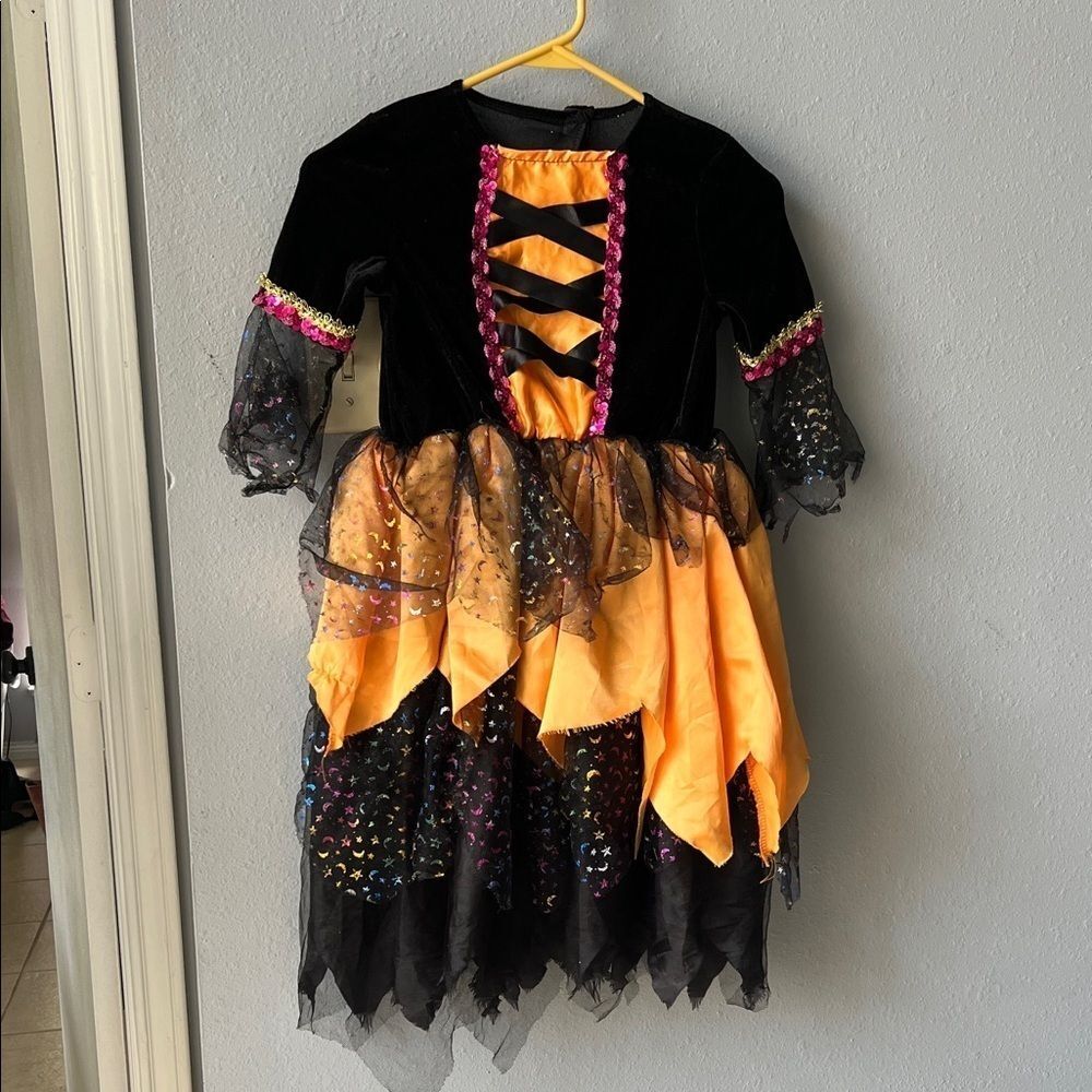 Kids Witch Costume with Hat - Black and Orange - Picture 2 of 5